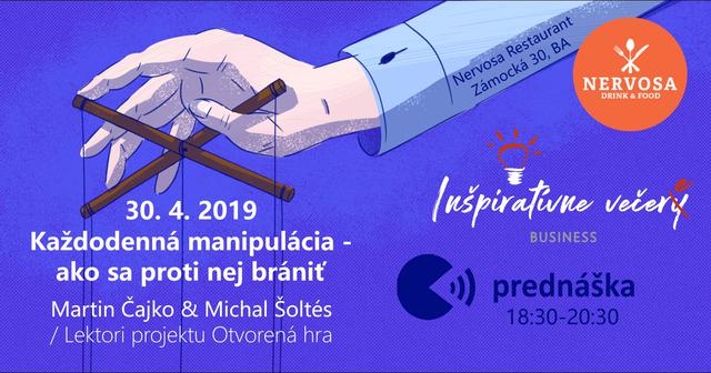 Inšpiratívne večery/e - Každodenná manipulácia - ako sa proti nej brániť - podujatie na tickpo-sk